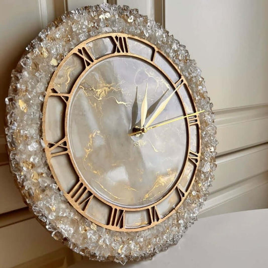 Golden Geode Abstract Epoxy Resin Wall Clock For Home Decor