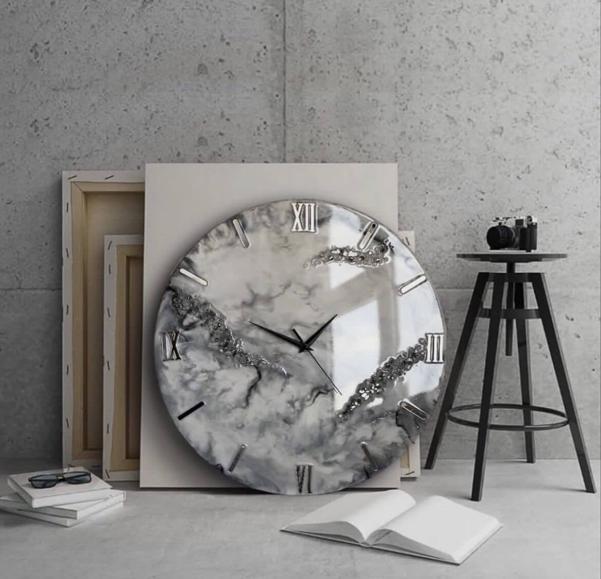 Black and White Abstract Epoxy Resin Wall Clock For Home Decor