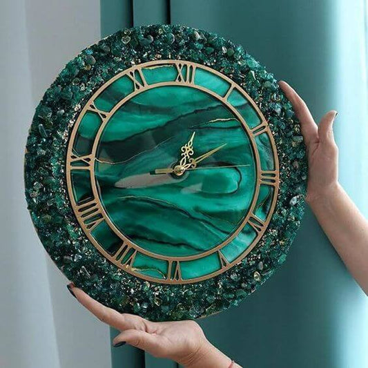 Green Geode Abstract Epoxy Resin Wall Clock For Home Decor