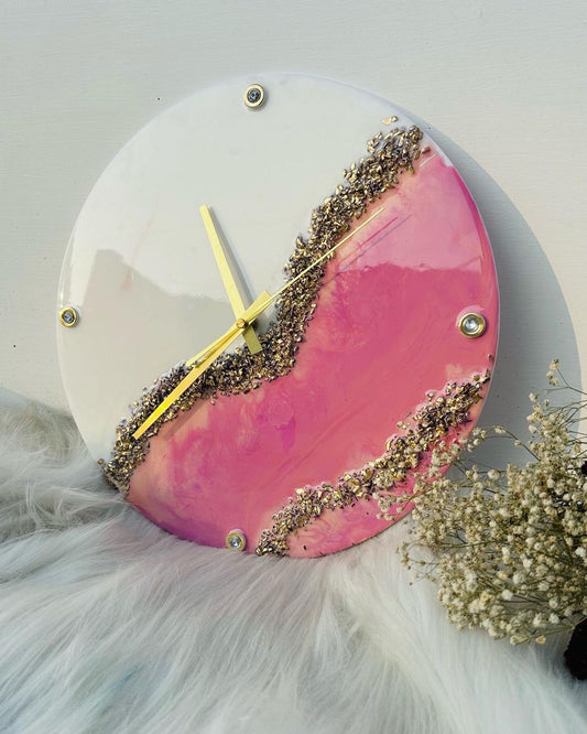 Pink And White Abstract Epoxy Resin Wall Clock For Home Decor