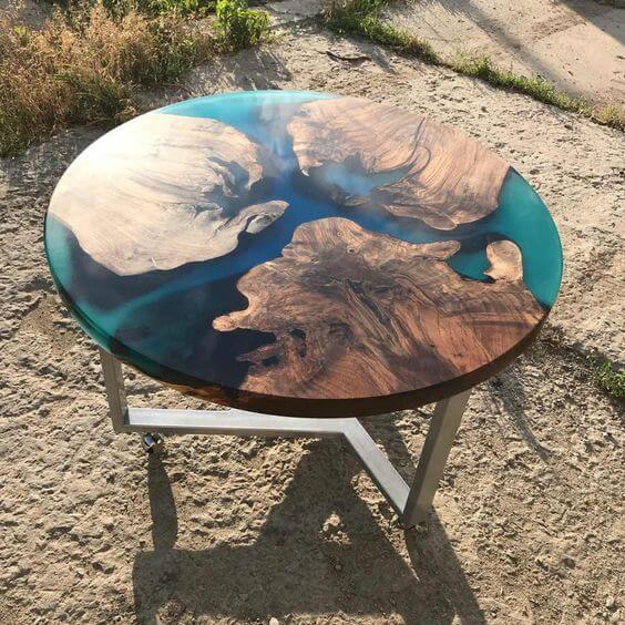 Green and Wooden Epoxy Resin Coffee Table For Home Decor