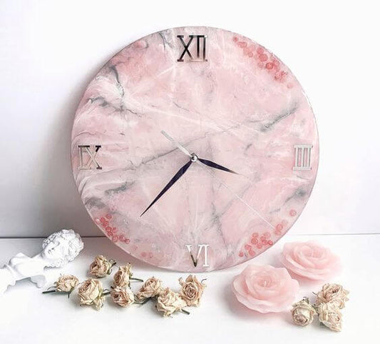 Pink and White Abstract Epoxy Resin Wall Clock For Home Decor