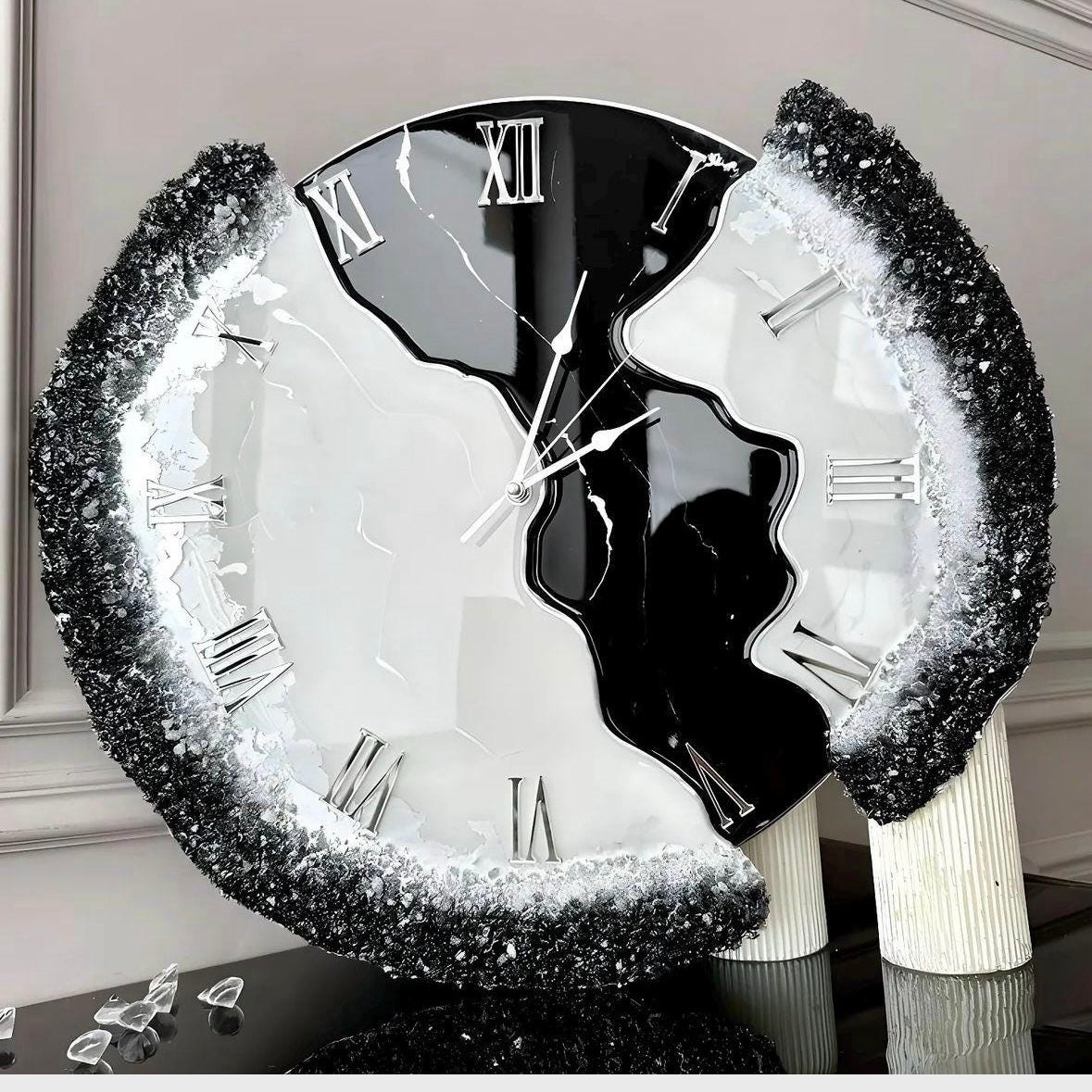 Black and White Abstract Epoxy Resin Wall Clock For Home Decor