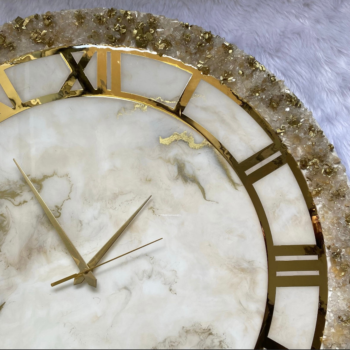 Golden Geode Abstract Epoxy Resin Wall Clock For Home Decor