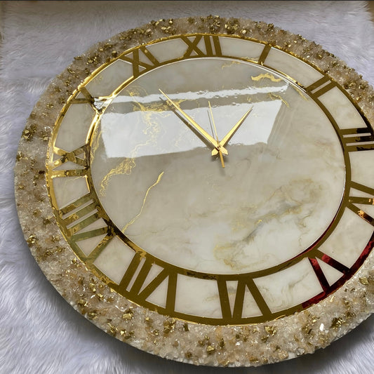 Golden Geode Abstract Epoxy Resin Wall Clock For Home Decor