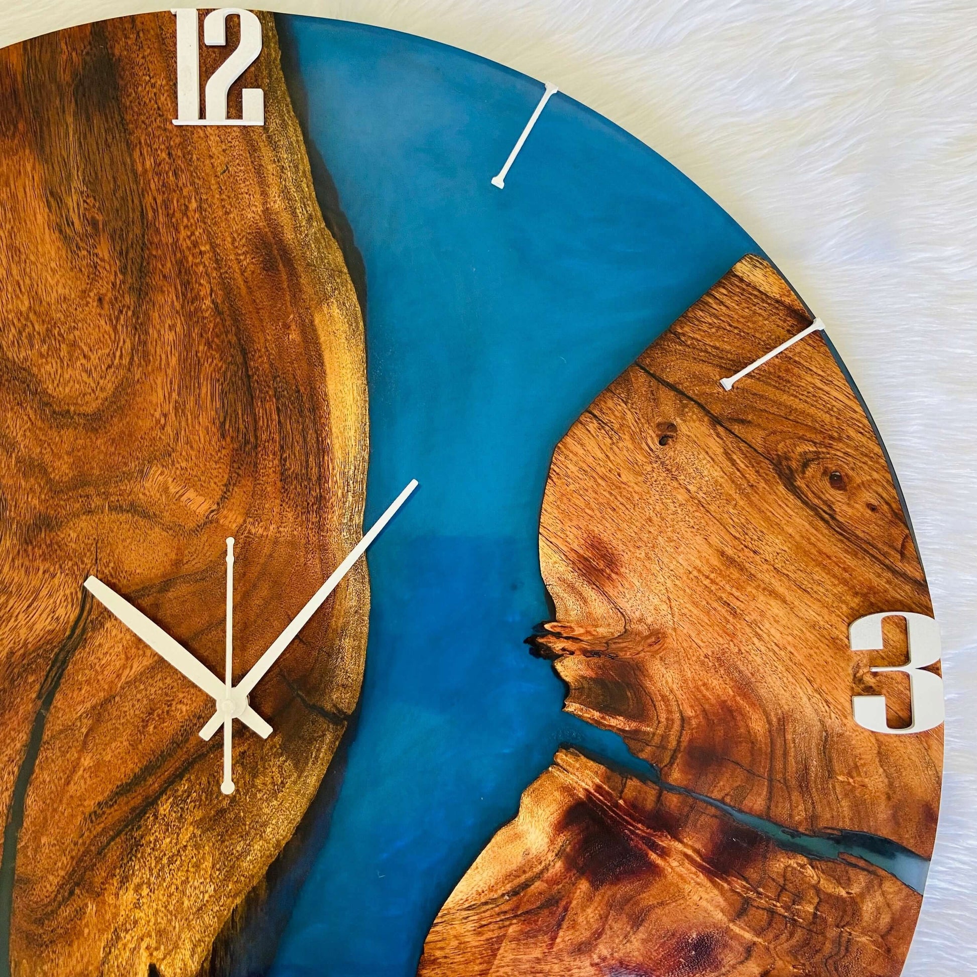 Blue and Wooden Abstract Epoxy Resin Wall Clock For Home Decor