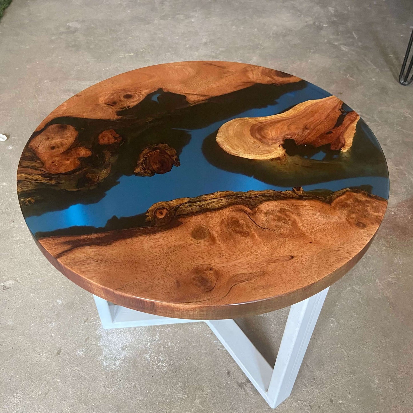 Acacia Wood with Ocean Translucent Blue Tint Table For Home Decor