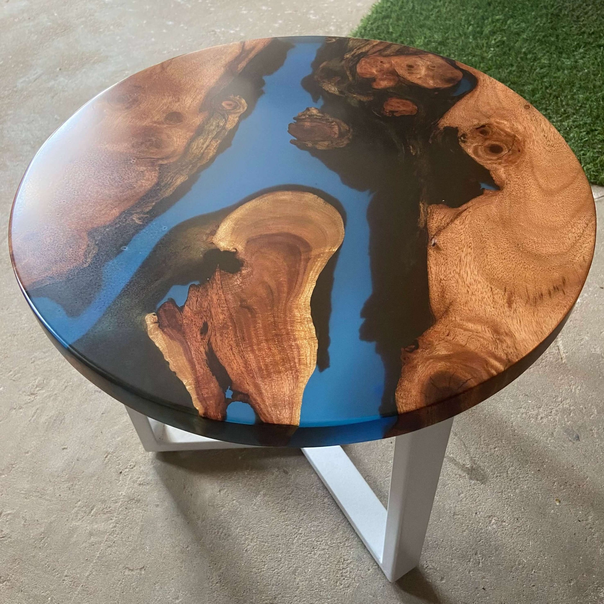 Acacia Wood with Ocean Translucent Blue Tint Table For Home Decor