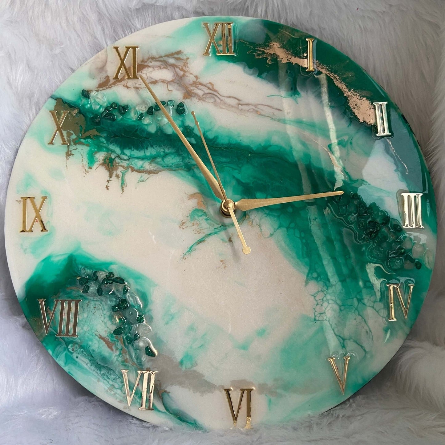 Green and Golden Abstract Epoxy Resin Wall Clock For Home Decor