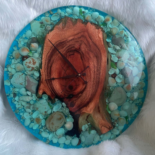 Sea Shell Beach Vibes Abstract Epoxy Resin Wall Clock For Home Decor