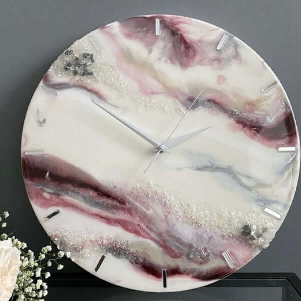 Pink and White Abstract Epoxy Resin Wall Clock For Home Decor