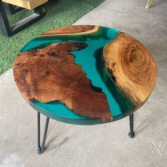 Green and Wooden Epoxy Resin Coffee Table For Home Decor