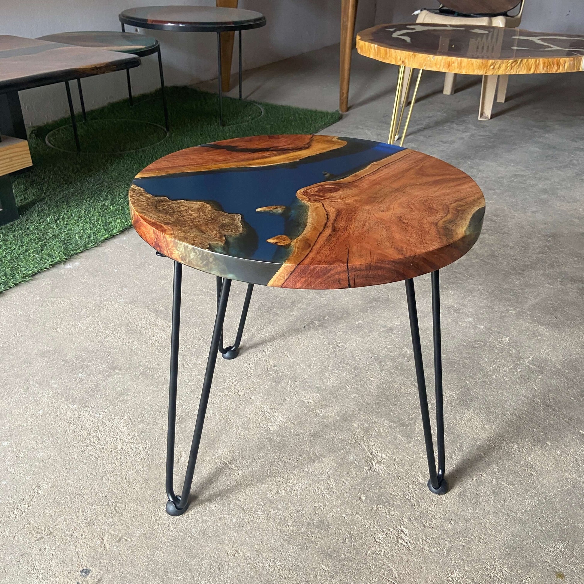 Blue and Wooden Epoxy Resin Coffee Table For Home Decor