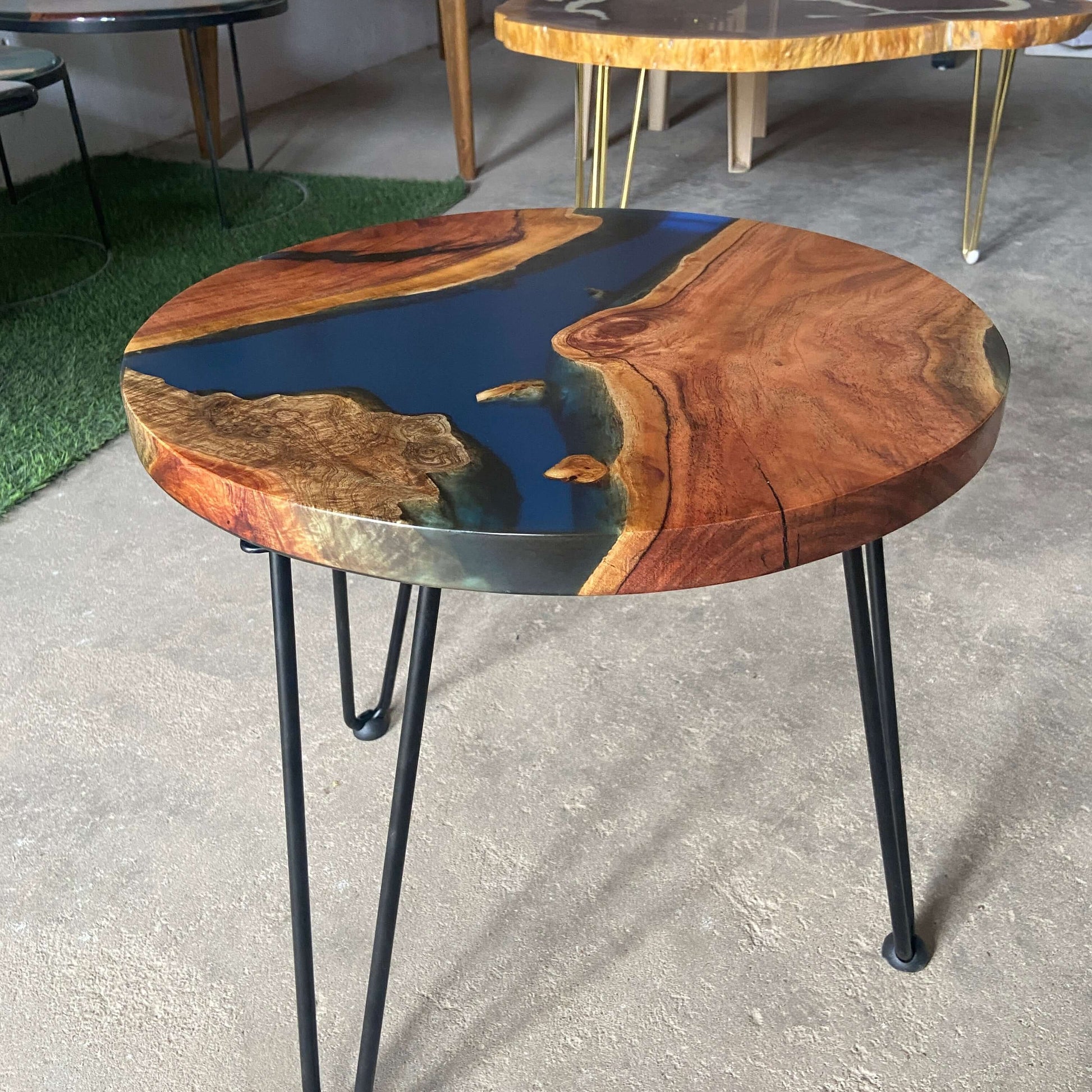 Blue and Wooden Epoxy Resin Coffee Table For Home Decor