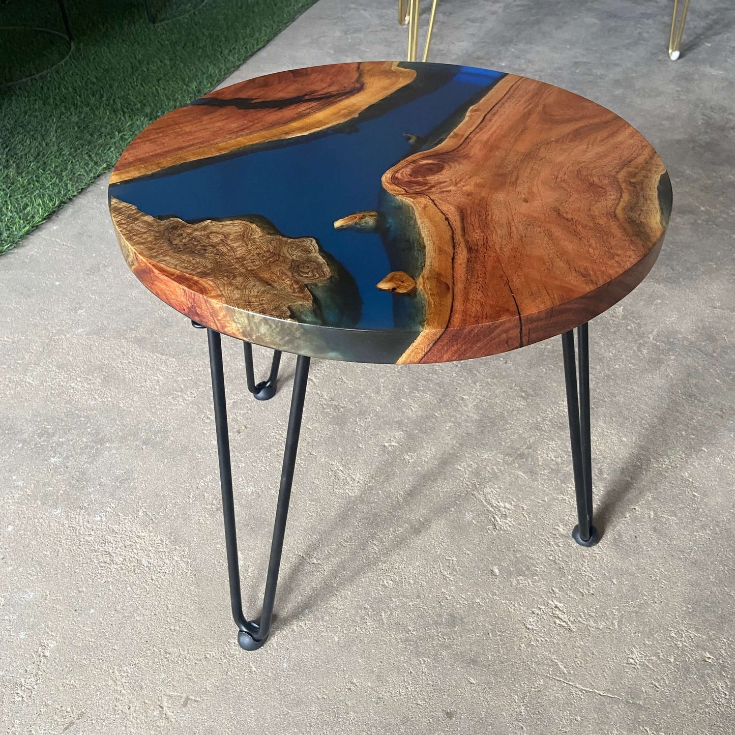 Blue and Wooden Epoxy Resin Coffee Table For Home Decor