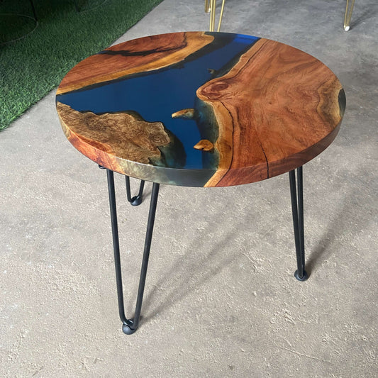 Blue and Wooden Epoxy Resin Coffee Table For Home Decor