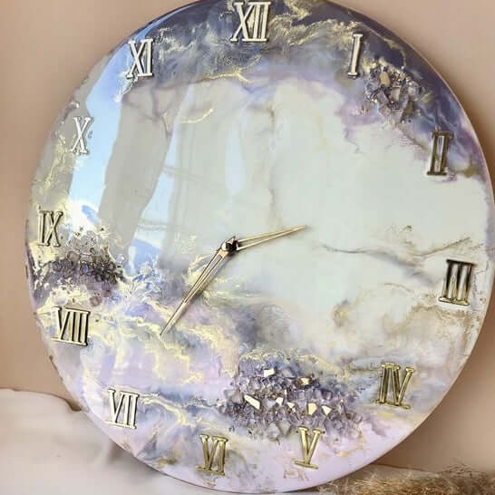 Purple and White Abstract Epoxy Resin Wall Clock For Home Decor