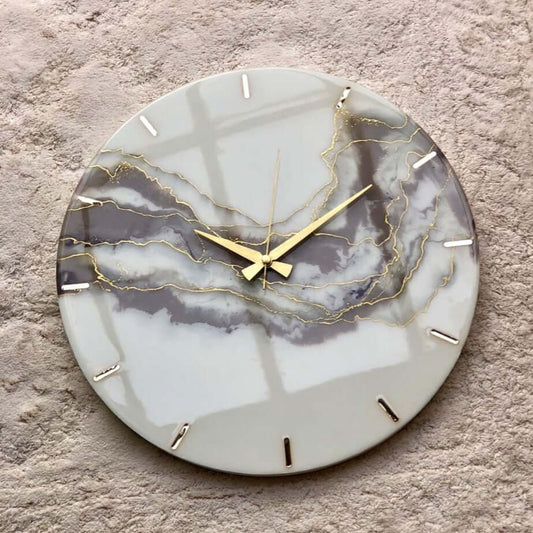 Dark Purple and White Epoxy Resin Wall Clock For Home Decor