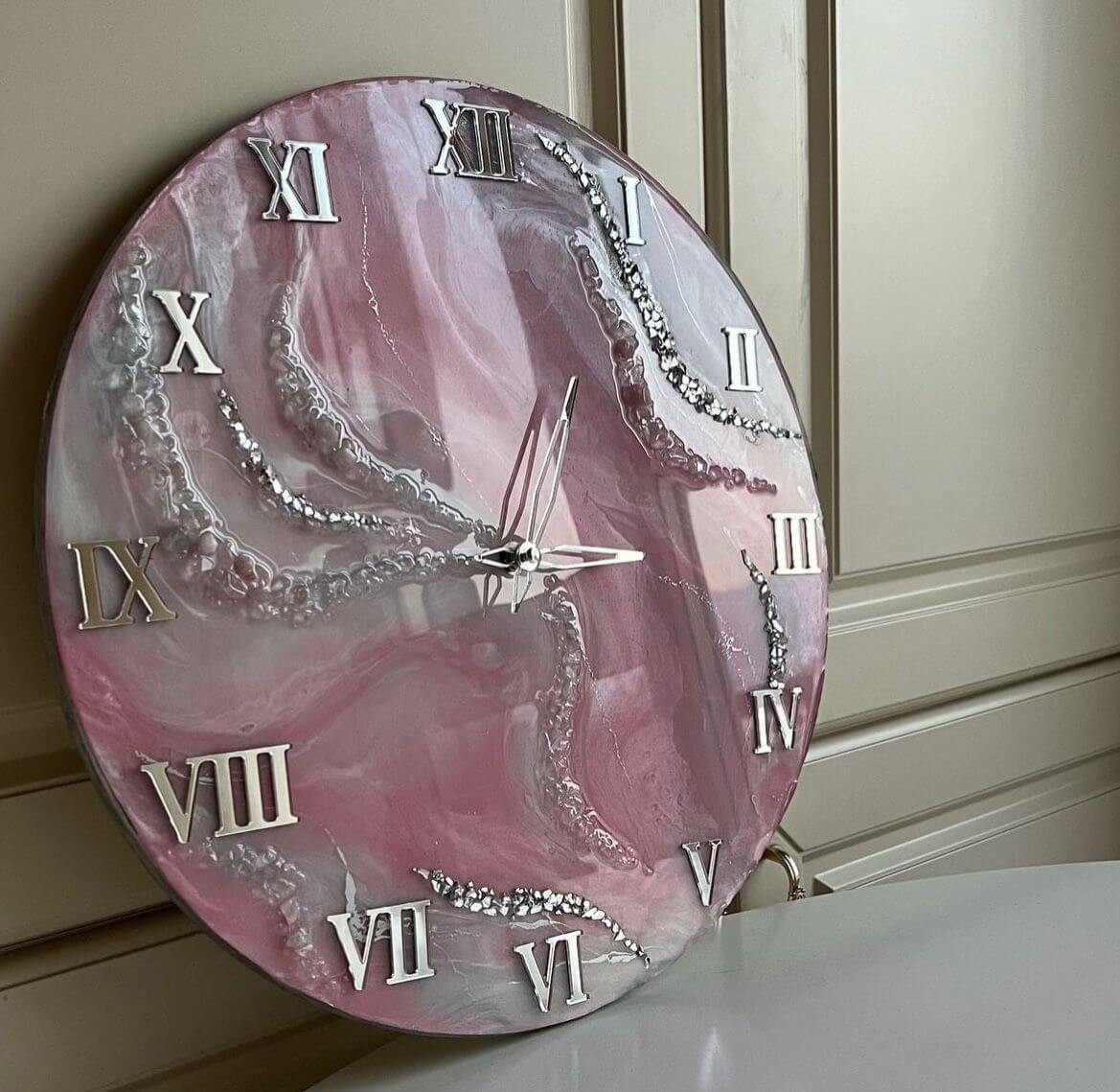 Pink and White Abstract Epoxy Resin Wall Clock For Home Decor