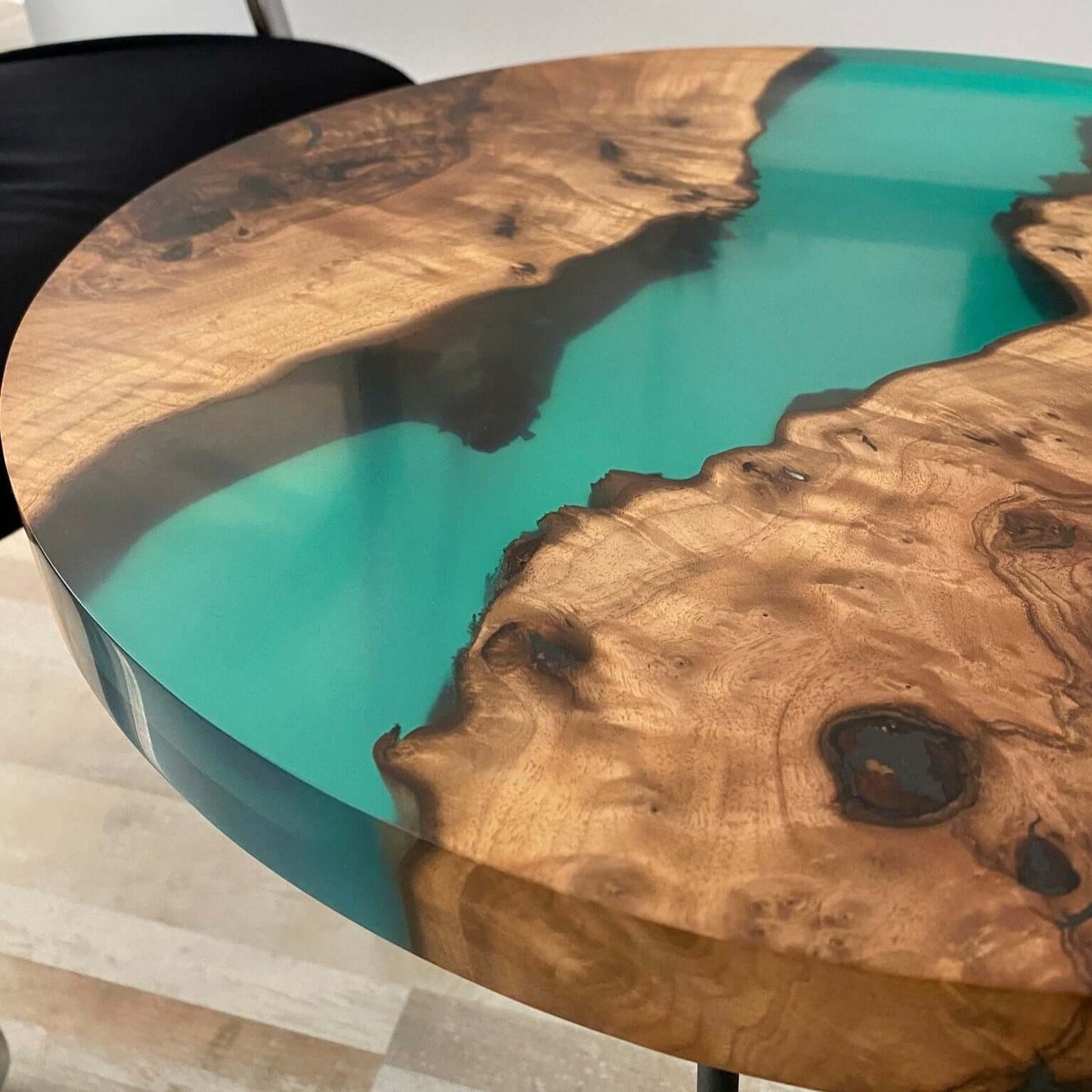 Aqua Green and Wooden Epoxy Resin Coffee Table For Home Decor