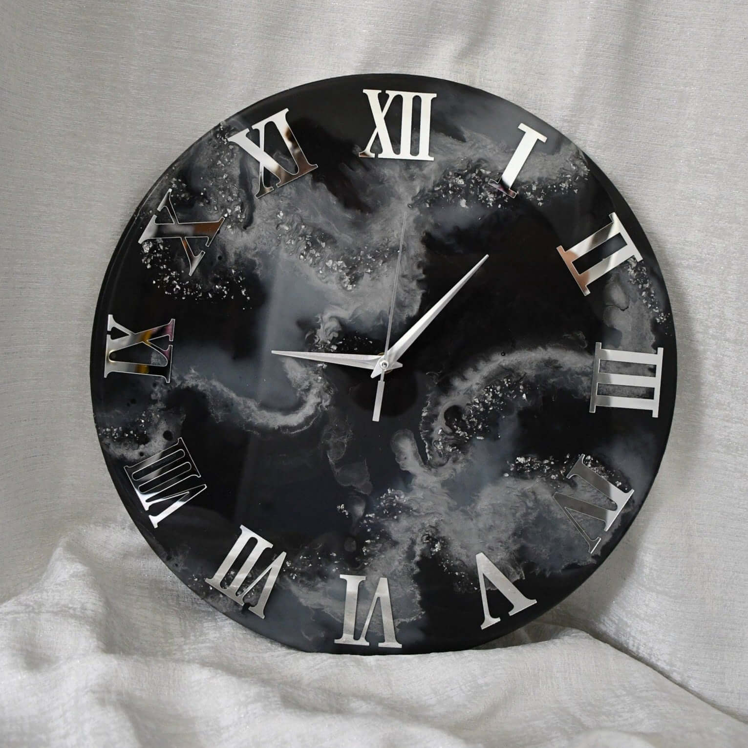 Black Abstract Epoxy Resin Wall Clock For Home Decor