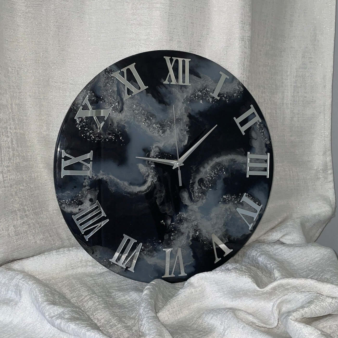 Black Abstract Epoxy Resin Wall Clock For Home Decor