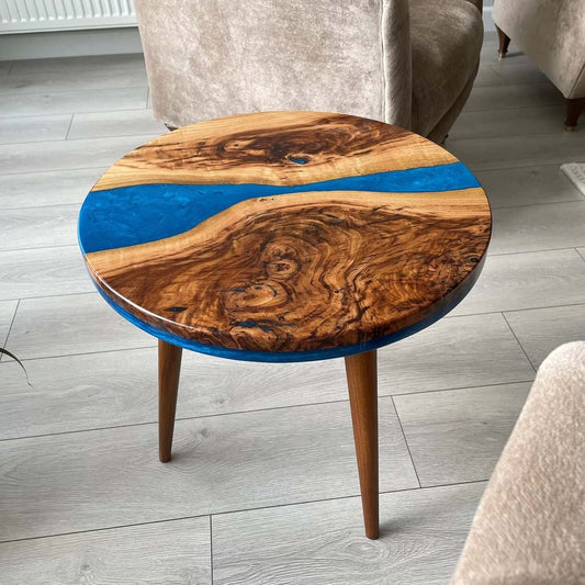 Dark Blue and Wooden Epoxy Resin Coffee Table For Home Decor