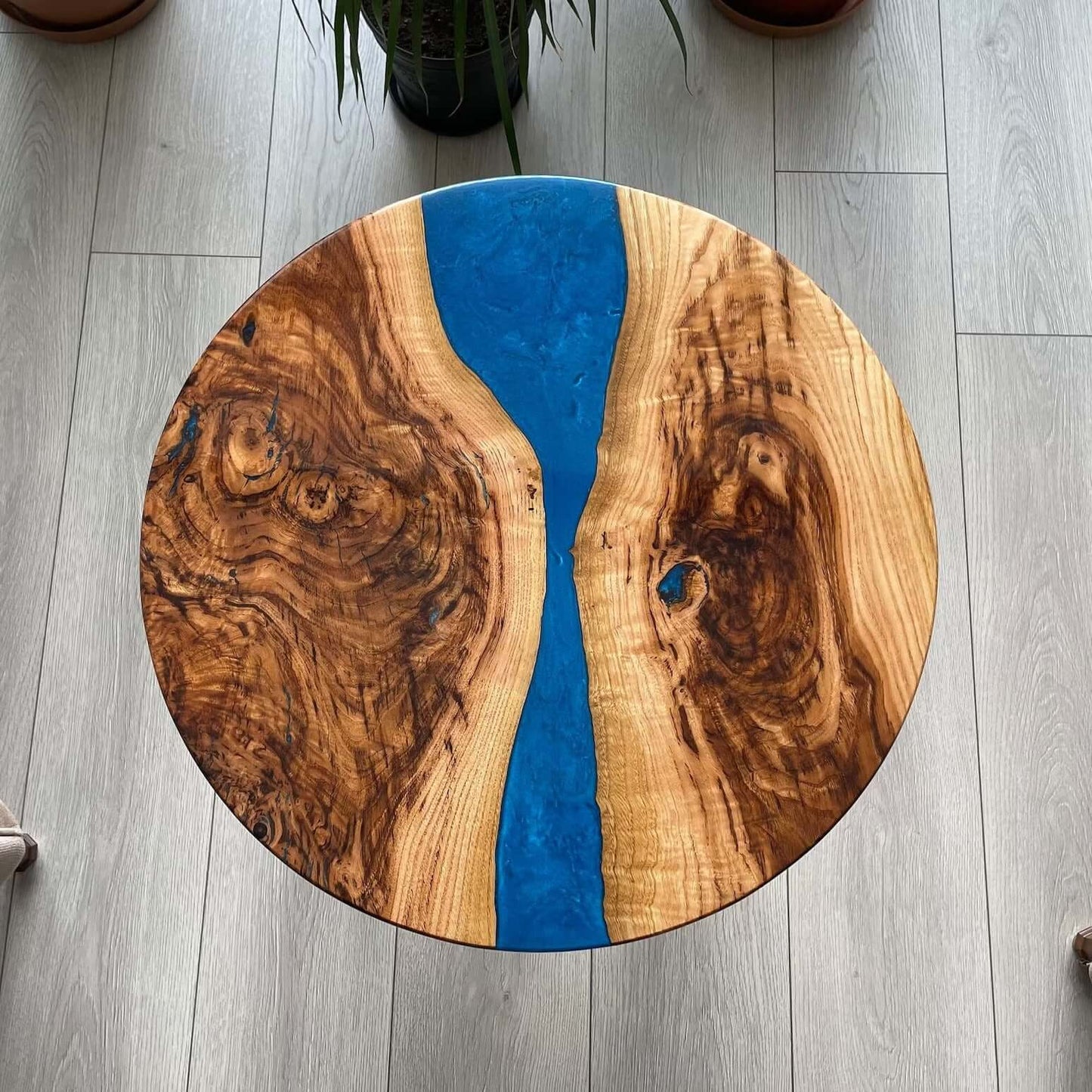 Dark Blue and Wooden Epoxy Resin Coffee Table For Home Decor