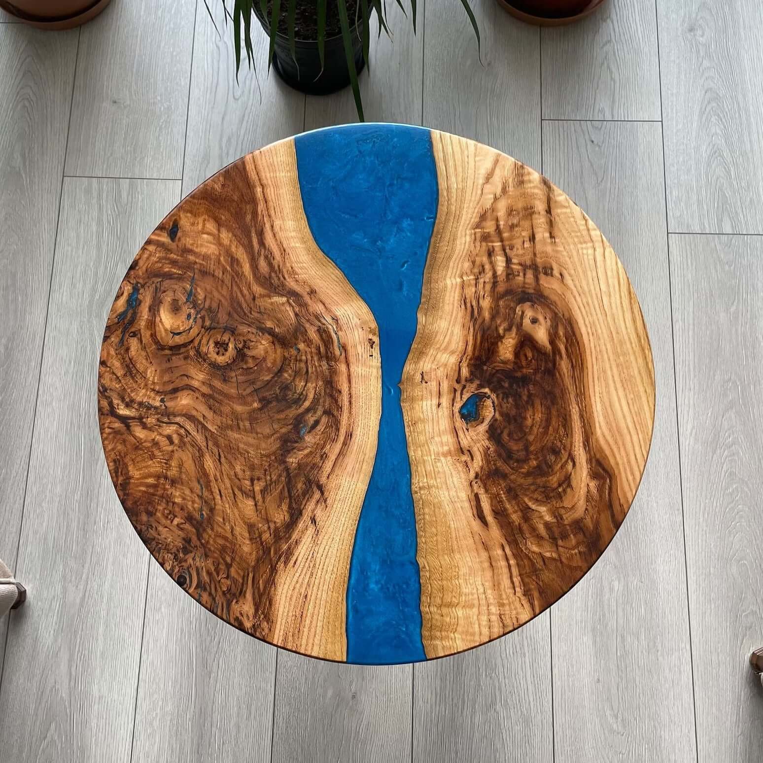 Dark Blue and Wooden Epoxy Resin Coffee Table For Home Decor