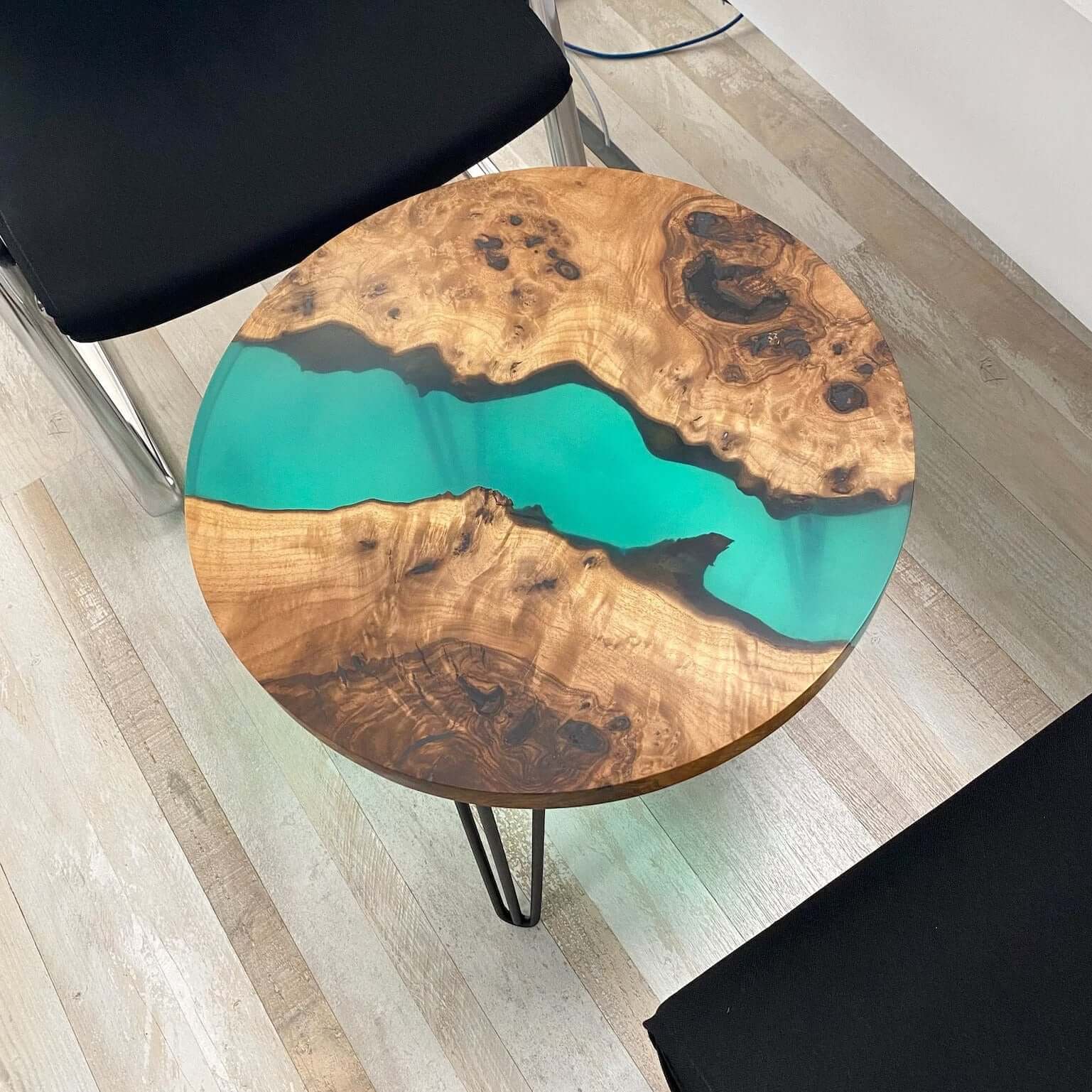 Aqua Green and Wooden Epoxy Resin Coffee Table For Home Decor