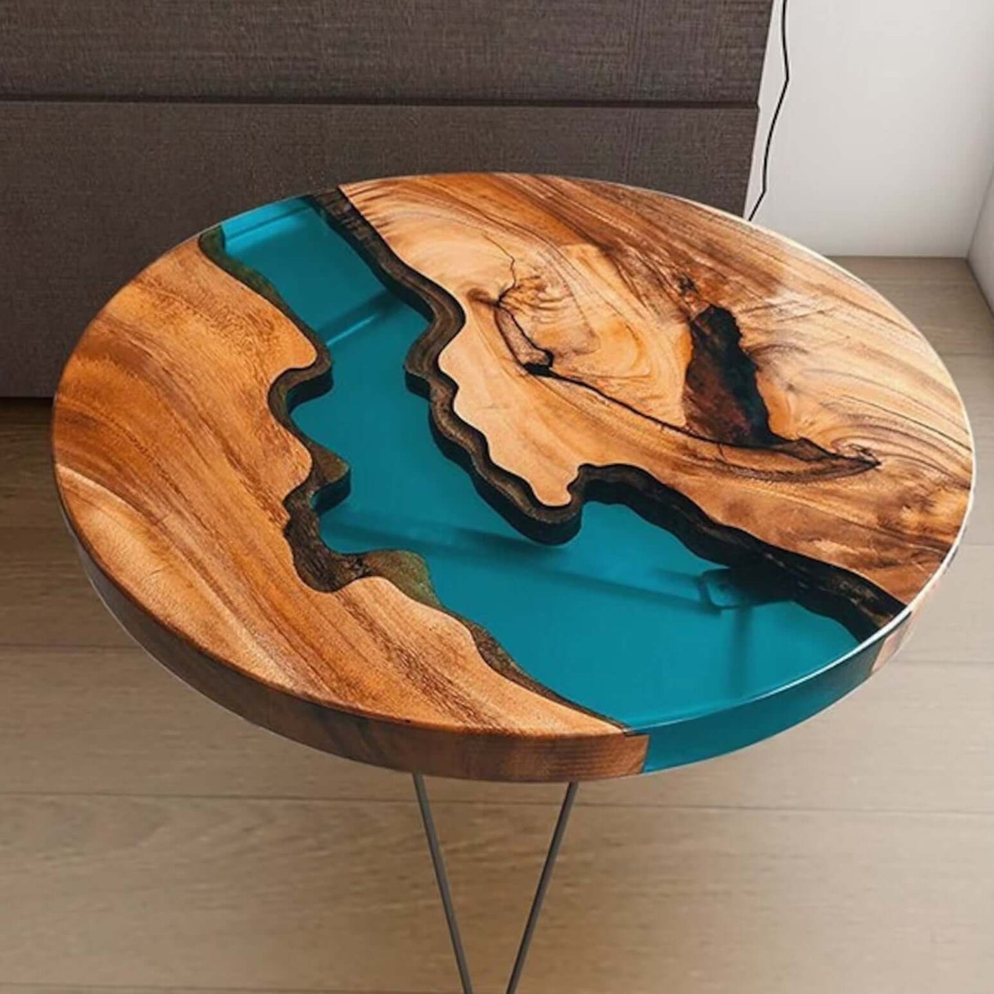 Blue and Wooden Epoxy Resin Coffee Table For Home Decor