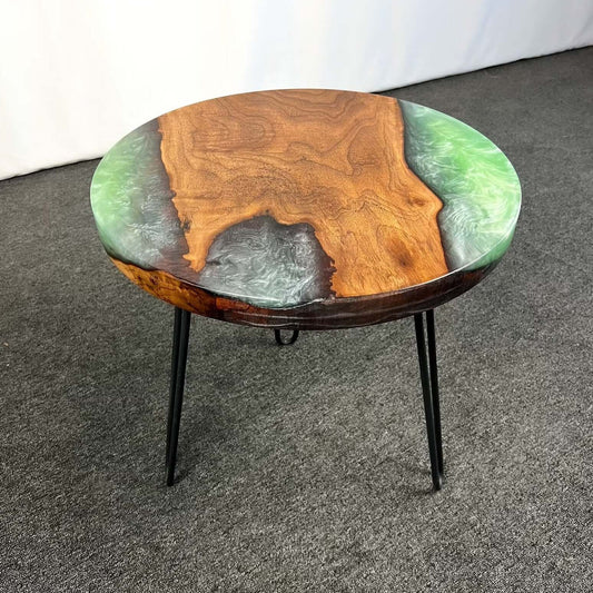 Green and Wooden Epoxy Resin Coffee Table For Home Decor