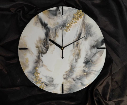 White And Grey Abstract Epoxy Resin Wall Clock For Home Decor