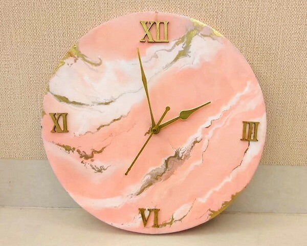 Pink Abstract Epoxy Resin Wall Clock For Home Decor