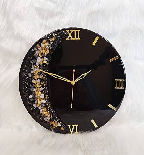 Black And Golden Abstract Epoxy Resin Wall Clock For Home Decor