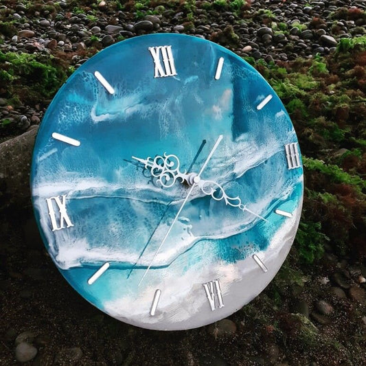 Beach Blue Abstract Epoxy Resin Wall Clock For Home Decor