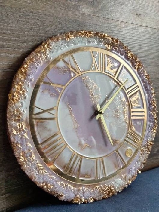 Purple and Golden Abstract Epoxy Resin Wall Clock For Home Decor