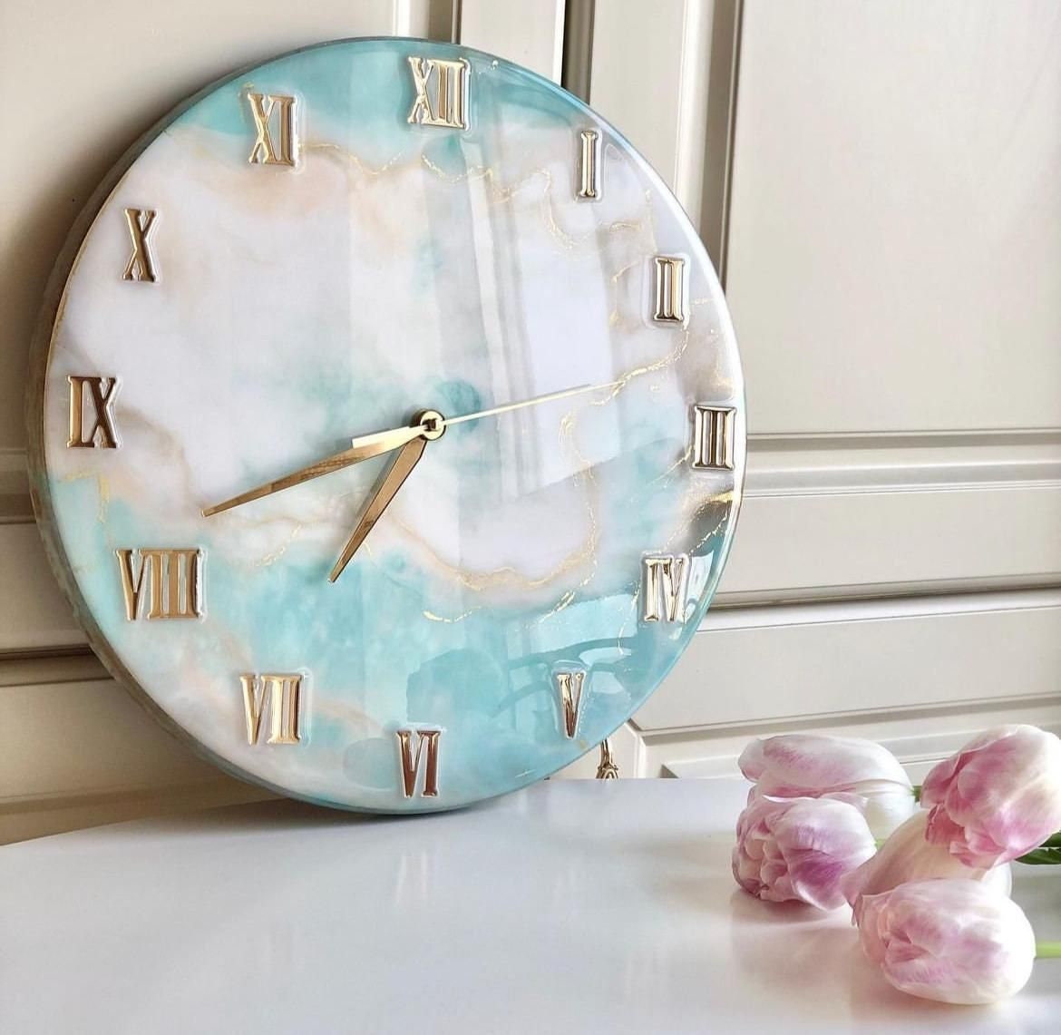 Light Blue Abstract Epoxy Resin Wall Clock For Home Decor