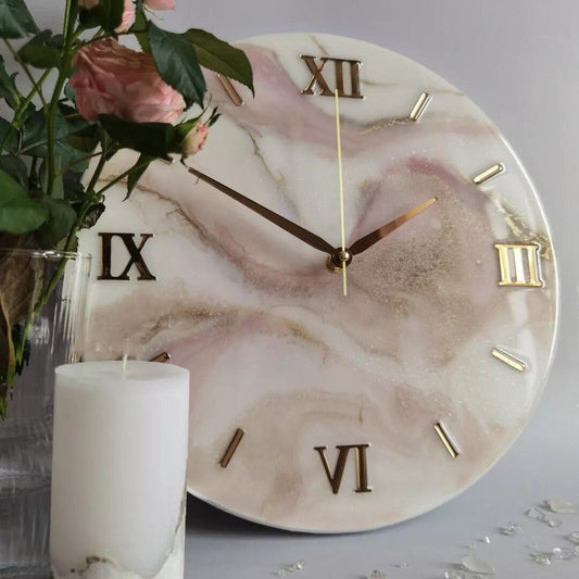 Baby Pink Abstract Epoxy Resin Wall Clock For Home Decor