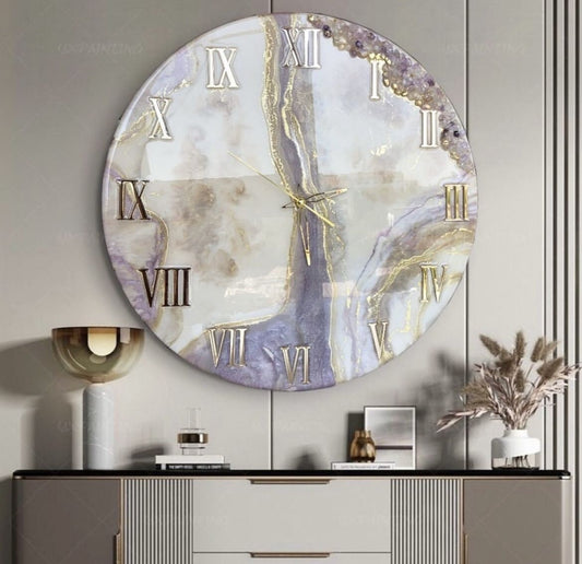 Purple Abstract Epoxy Resin Wall Clock For Home Decor