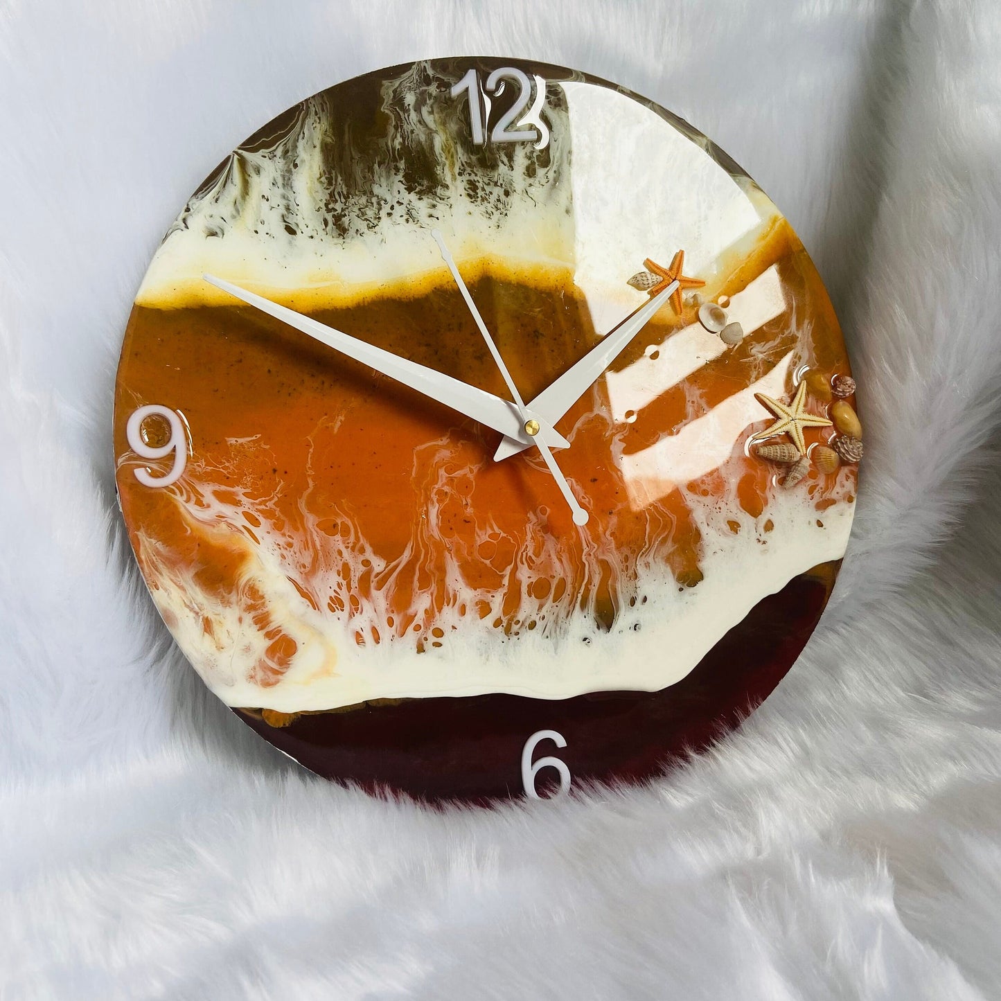 Red Beach Theme Abstract Epoxy Resin Wall Clock For Home Decor