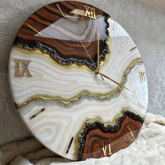 Brown Abstract Epoxy Resin Wall Clock For Home Decor