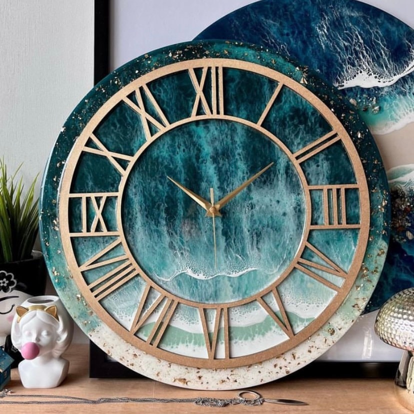 Beach Theme Abstract Epoxy Resin Wall Clock For Home Decor