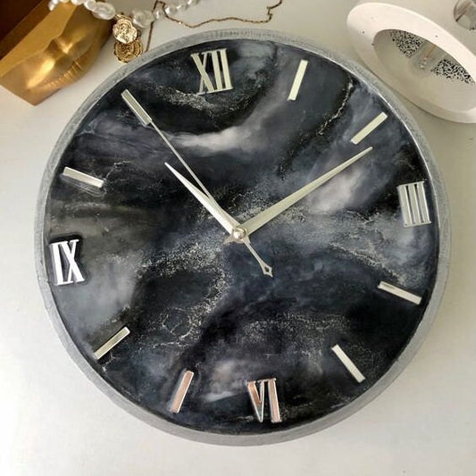 Black Abstract Epoxy Resin Wall Clock For Home Decor