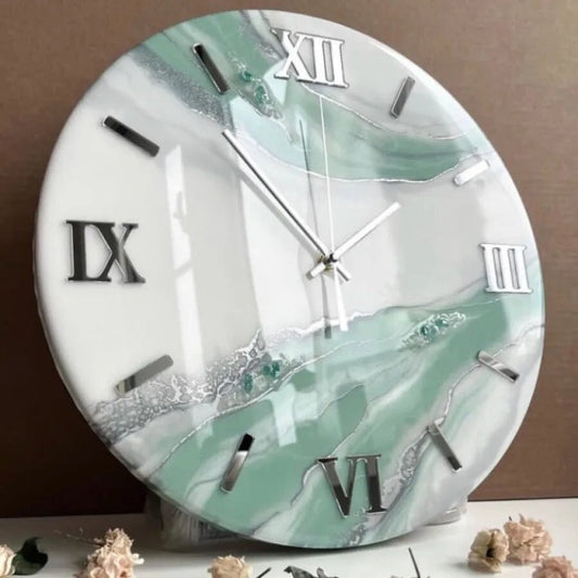 Green Abstract Epoxy Resin Wall Clock For Home Decor