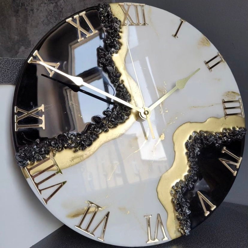 Black Abstract Epoxy Resin Wall Clock For Home Decor