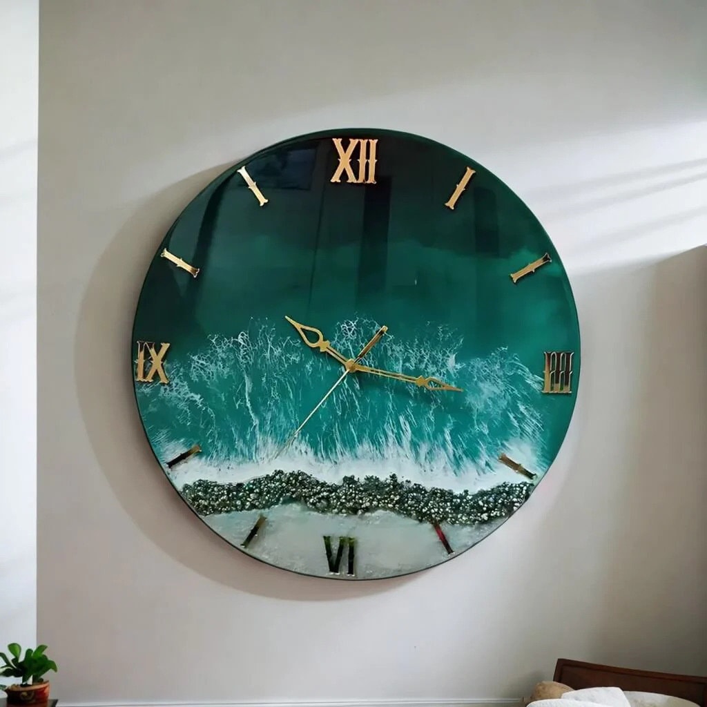 Sea Theme Abstract Epoxy Resin Wall Clock For Home Decor