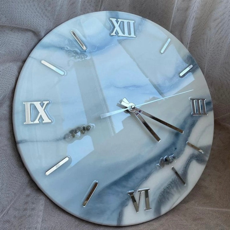 Blue and White Abstract Alcoholic Ink Wall Clock For Home Decor