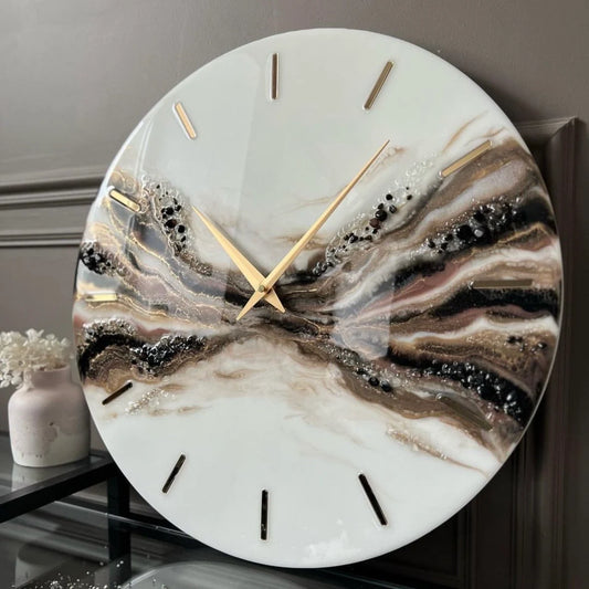 Black and Brown Abstract Epoxy Resin Wall Clock For Home Decor