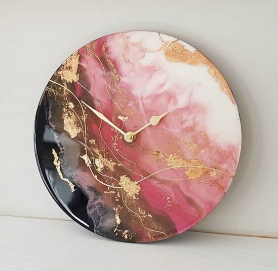 Pink Black and White Abstract Epoxy Resin Wall Clock For Home Decor